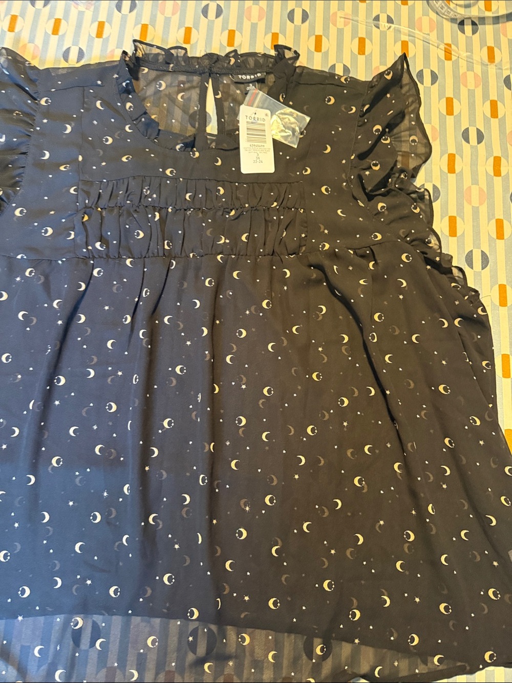 Torrid Sheer Moon & Stars Ruffle Blouse